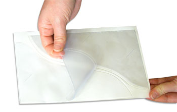 Plastic file folder pocket, self adhesive, transparent or semi transparent