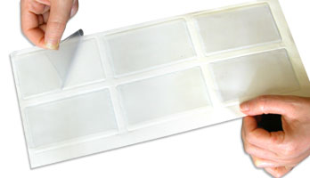 Self adhesive transparent plastic name card pocket.