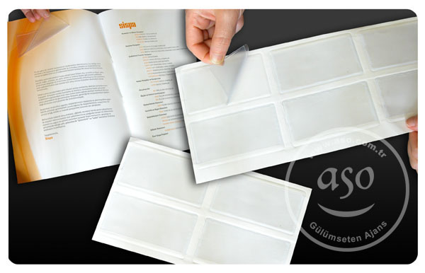 PVC business card pocket, Self Adhesive. Transparent and semi transfapert. For file, folder and catalogue. Transparent and semi transparent.